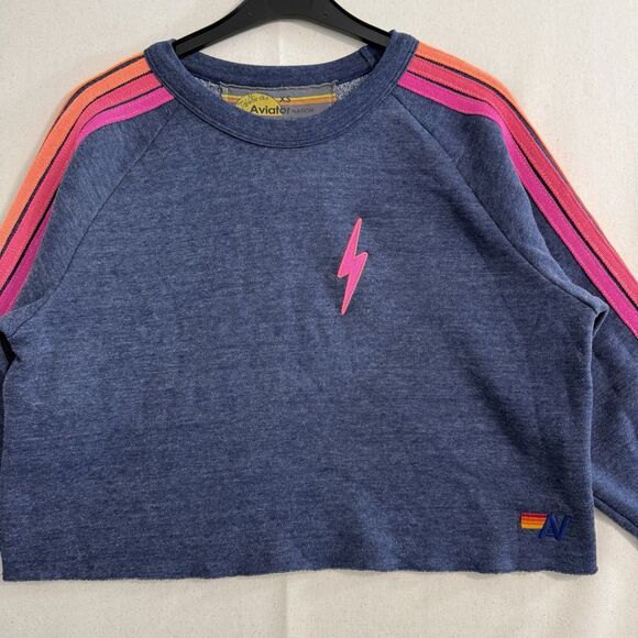 Aviator Nation Sweatshirt XS Aviator Nation Lighting Bolt Cropped Crew - Picture 4 of 9